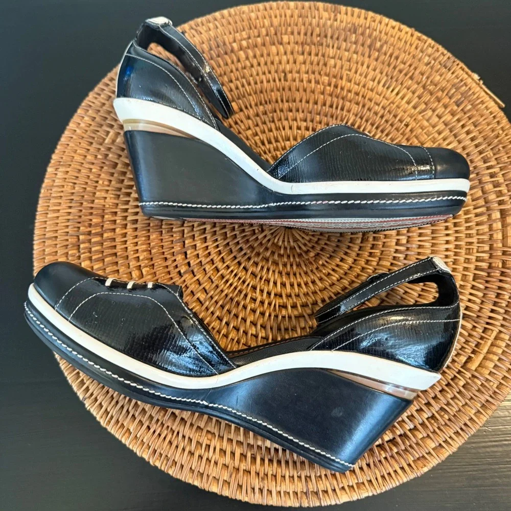 Cole Haan Black White Wedge Mary jane Ankle Strap Leather Heels‎ xNike air